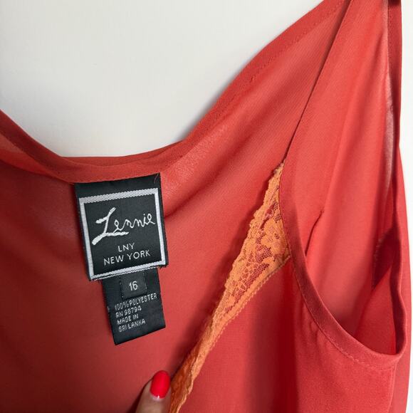 Lennie New York Womens Lace Trim Slip Dress 16 Orange Romantic Y2K Lingeriecore - Picture 4 of 6